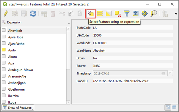 QGIS, select Wards