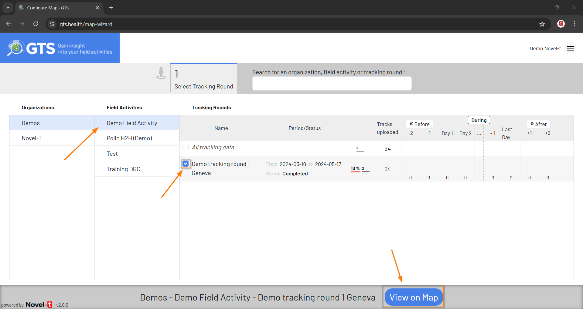 Selecting Field Activities and Tracking Round